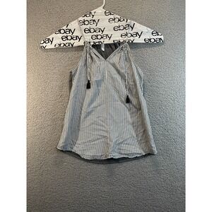 Gilligan & Omalley Gray Stripe Loose Fit Tank Top Sleevelss Top Solid Back, S